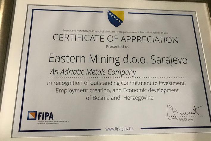 Eastern Mining among the best foreign investors in BiH